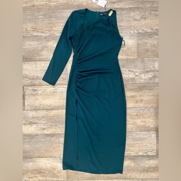 ZARA Ruched Midi Dress NWT - Picture 15 of 16